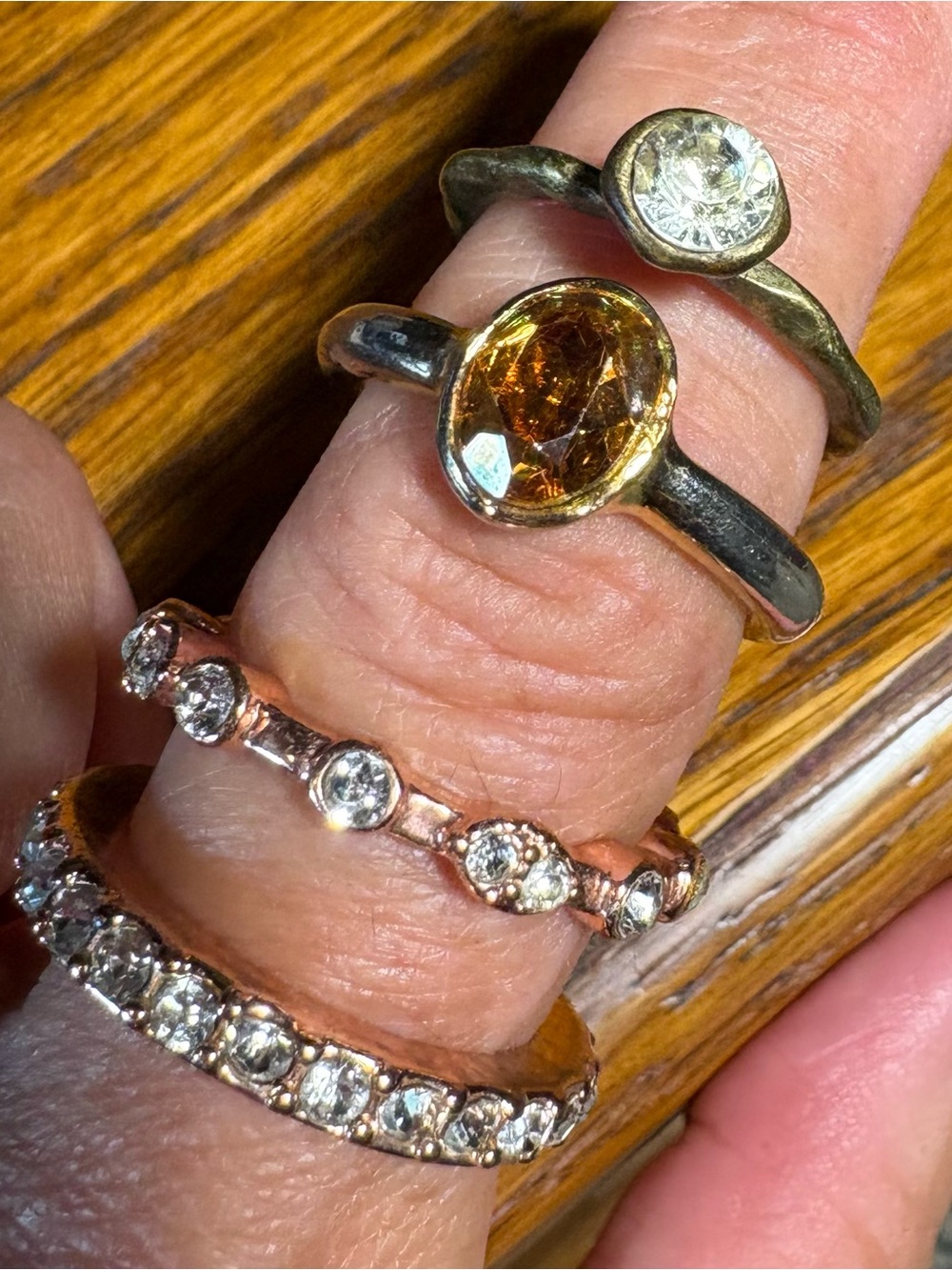Gold-tone and Citrine Stacked Rings Set - Women Jewelry size 6